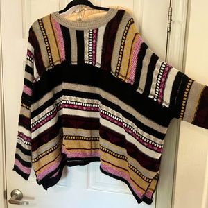 Easel womens 1X boho poncho striped sweater